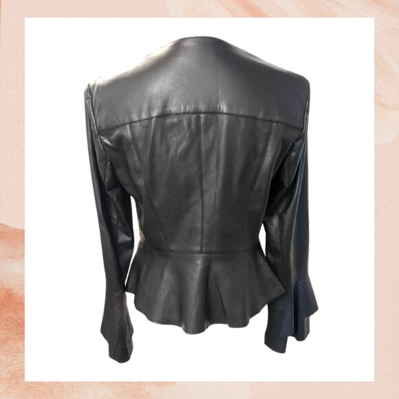 INC Black Ruffle Sleeve Faux Leather Jacket - Picture 5 of 10